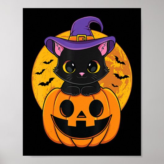 Niedliche Halloween-Katzenjacke, Kürbiskürbis für  Poster (Vorne)