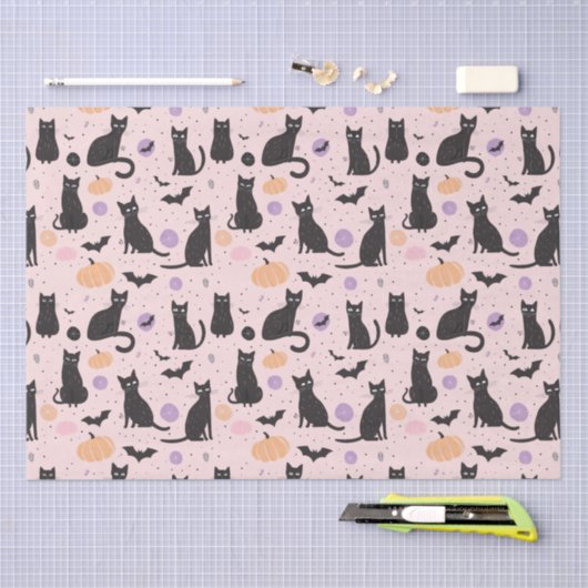 Niedliche Halloween-Katzenorange Seidenpapier (Handwerk)