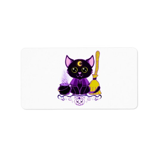 Niedliche Halloween-Katzenwitsche Adressaufkleber (Vorne)