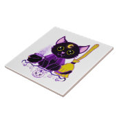 Niedliche Halloween-Katzenwitsche Fliese (Seite)
