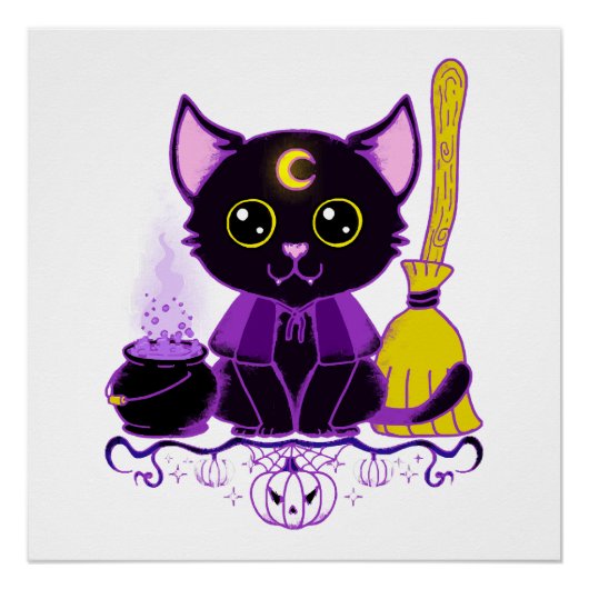 Niedliche Halloween-Katzenwitsche Poster (Vorderseite)