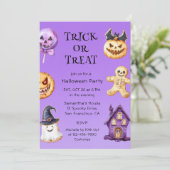 Niedliche Halloween Kids Party Trick oder Trete Einladung (Stehend Vorderseite)