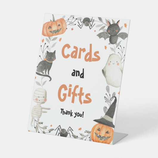 Niedliche Halloween-Kinderduschkarten und Geschenk Sockelschild (Vorderseite)