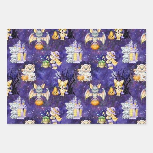 Niedliche Halloween-Kostüme Leckereien Geschenkpapier Set (Vorderseite)