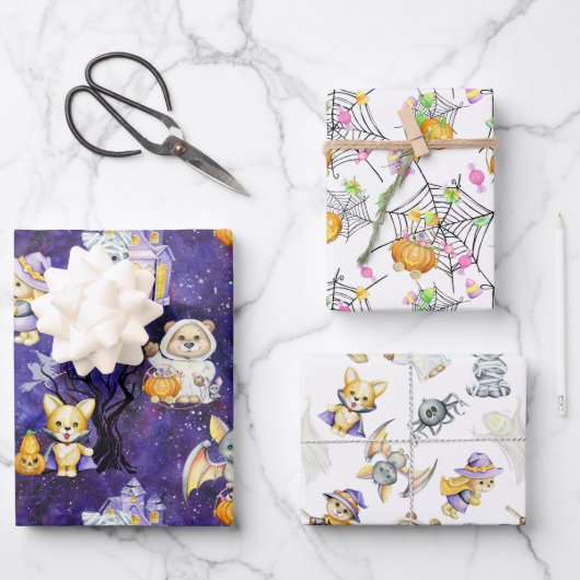 Niedliche Halloween-Kostüme Leckereien Geschenkpapier Set (Vorderseite)