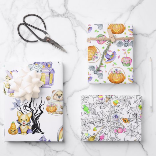 Niedliche Halloween-Kostüme Leckereien Geschenkpapier Set (Vorderseite)