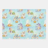 Niedliche Halloween-Kostümtiere Leckereien Blau Geschenkpapier Set (Vorderseite)