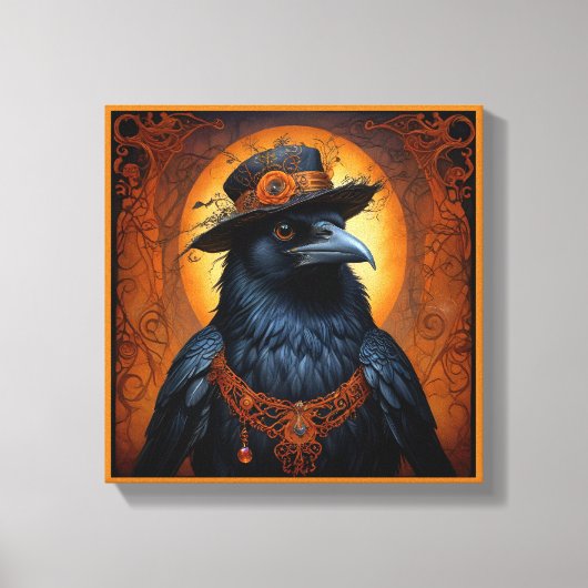 Niedliche Halloween-Krähe in verschleierter Form Leinwanddruck (Vorderseite)