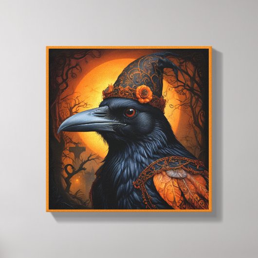 Niedliche Halloween-Krähe in verschleierter Form Leinwanddruck (Vorderseite)