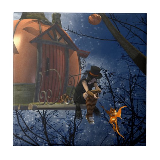 Niedliche Halloween-Kreaturenbegegnung Fliese (Vorderseite)