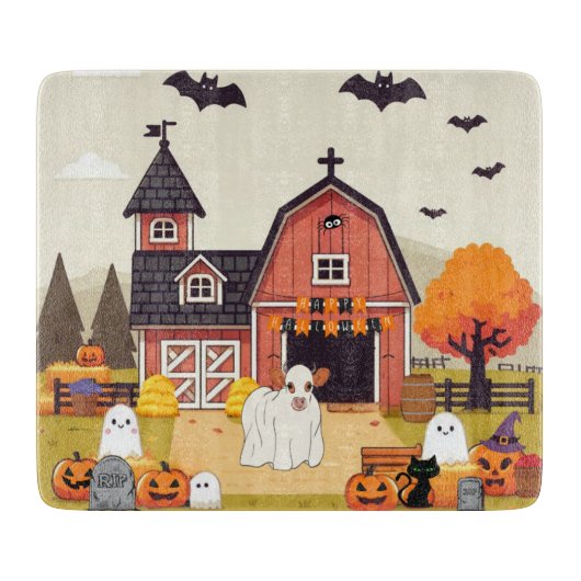 Niedliche Halloween-Kuh Schneidebrett (Vorderseite)