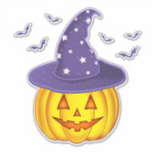 Niedliche Halloween Kürbis mit Hexenhut und Fleder Aufkleber (Vorderseite)