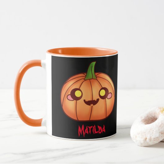 Niedliche Halloween-Kürbislaterne Tasse (Mit Donut)