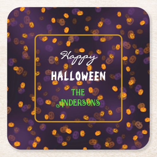 Niedliche Halloween Kürbislaternen Bokeh Pattern Rechteckiger Pappuntersetzer (Vorderseite)