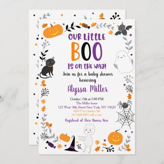 Niedliche Halloween Little Boo Baby Dusche Einladung (Vorne/Hinten)