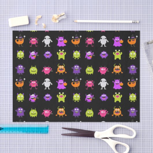 Niedliche Halloween-Monster auf schwarz Seidenpapier (Handwerk)
