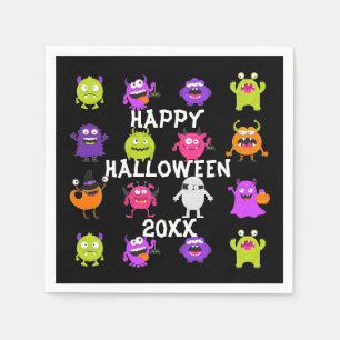 Niedliche Halloween-Monster auf schwarz Serviette