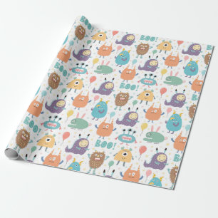 Niedliche Halloween-Monster   Babydusche Geschenkpapier