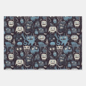 Niedliche Halloween-Monster in dunkelbraunen Grau Geschenkpapier Set (Vorderseite 2)