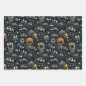 Niedliche Halloween-Monster in dunkelbraunen Grau Geschenkpapier Set (Vorderseite)