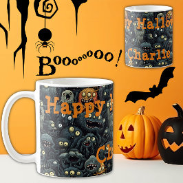 Niedliche Halloween-Monster, Personalisierter Name Kaffeetasse