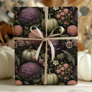 Niedliche Halloween-Monster und Kürbis in Lila Geschenkpapier