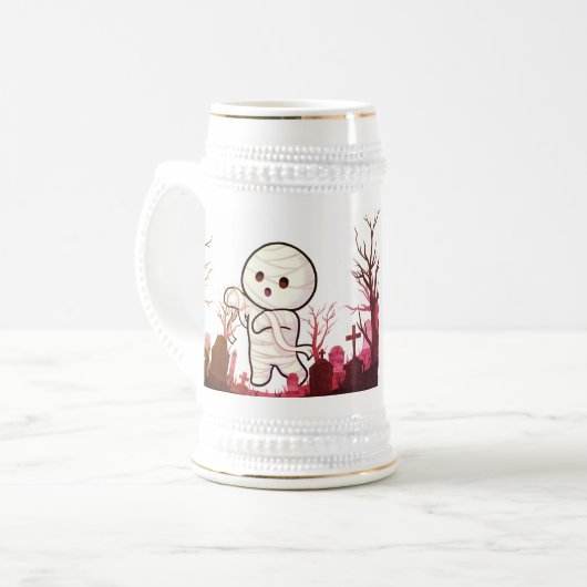 Niedliche Halloween Mummy in Spooky Graveyard - Fu Bierglas (Vorderseite Links)