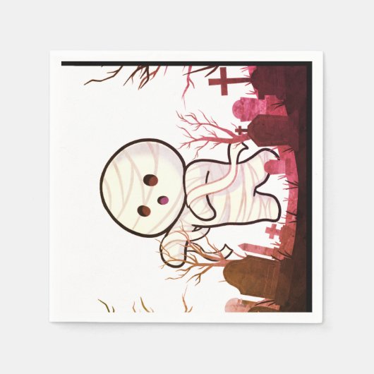 Niedliche Halloween Mummy in Spooky Graveyard - Fu Serviette (Vorderseite)