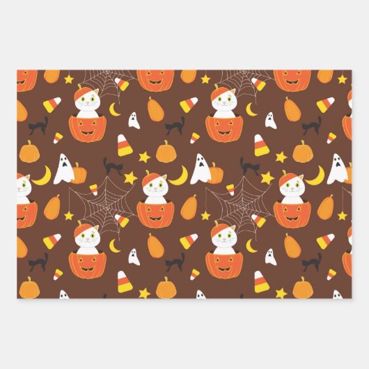 Niedliche Halloween-Muster Geschenkpapier Set (Vorderseite)