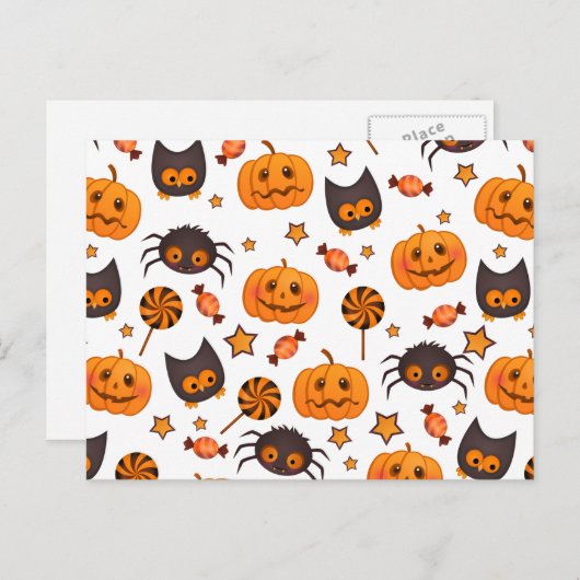 Niedliche Halloween-Musterdarstellung Postkarte (Vorne/Hinten)