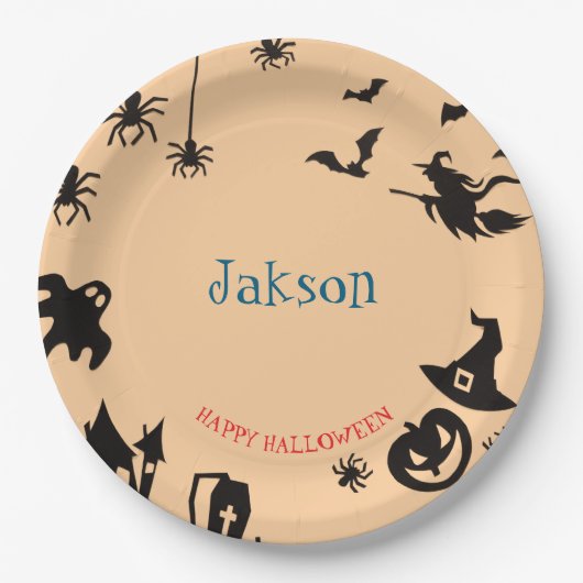 Niedliche Halloween Name Paper-Teller - Personalis Pappteller (Vorderseite)