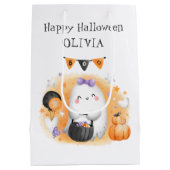 Niedliche Halloween Orange Little Boo Girl Geschen Mittlere Geschenktüte (Rückseite)