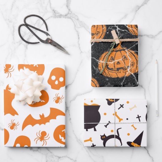 Niedliche Halloween-Pattern Kürbiskröten Geschenkpapier Set (Vorderseite)