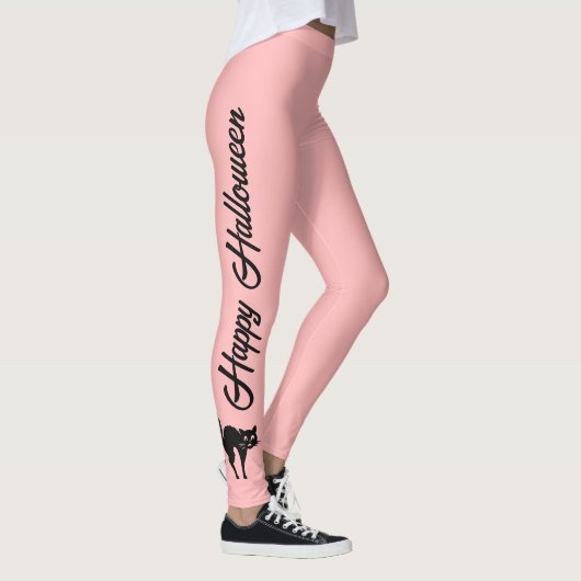 Niedliche Halloween Pink Black Cat Script Word Gir Leggings (Rechts)