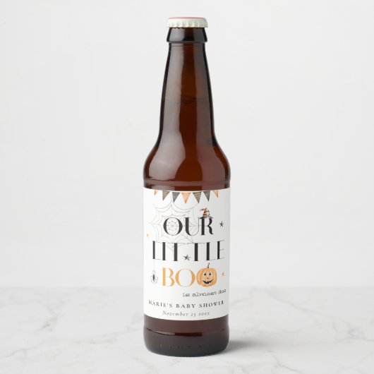 Niedliche Halloween Pumpkin Little Boo Baby Dusche Bierflaschenetikett (Vorderseite)