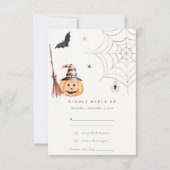 Niedliche Halloween Pumpkin Spiderweb Spooky Weddi RSVP Karte (Vorderseite)