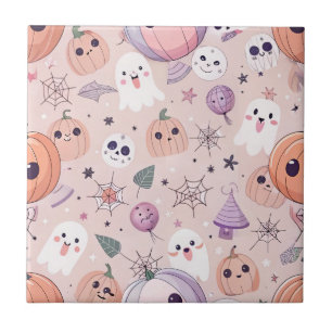 Niedliche Halloween Pumpkins & Ghosts auf rosa Nah Fliese