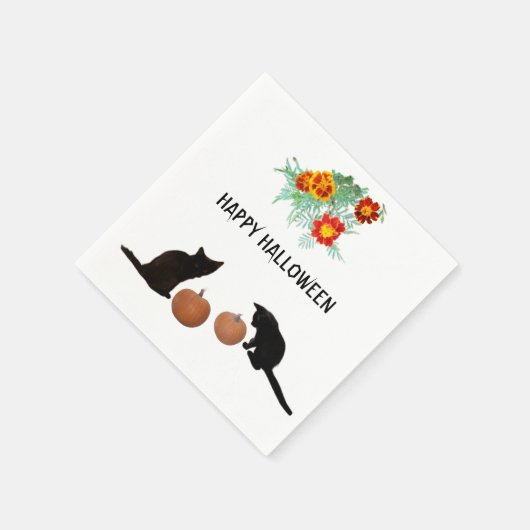 Niedliche Halloween Pumpkins Marigolds Black Cats Serviette (Ecke)