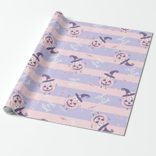 Niedliche Halloween Pumpkins und Hexenhatmuster Geschenkpapier
