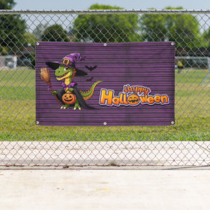 Niedliche Halloween Raptor/Dinosaurier Hexe Banner