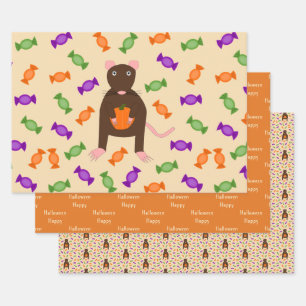 Niedliche Halloween-Rat und Pumpkin Custom Geschenkpapier Set