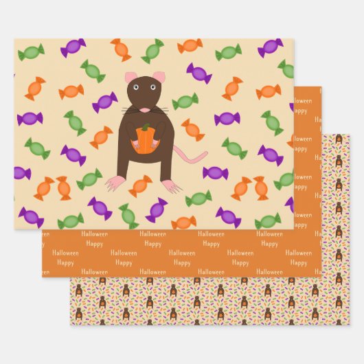 Niedliche Halloween-Rat und Pumpkin Custom Geschenkpapier Set (Set)