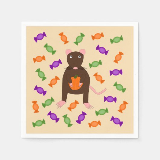 Niedliche Halloween-Rat und Pumpkin Serviette (Vorderseite)