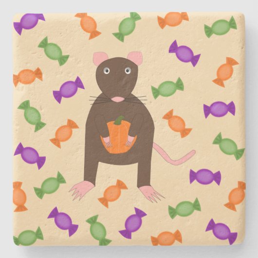 Niedliche Halloween-Rat und Pumpkin Steinuntersetzer (Vorderseite)
