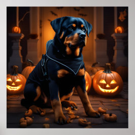 Niedliche Halloween Rottweiler Hundelnacht mit Pum Poster