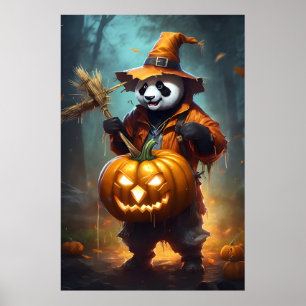 Niedliche Halloween-Scarecrow Panda Poster
