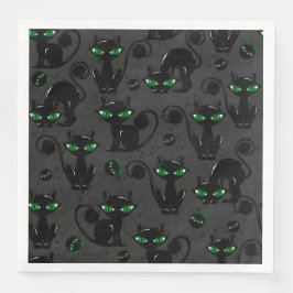 NIEDLICHE HALLOWEEN SCHWARZKATZEN MIT GRÜNEN AUGEN SERVIETTE