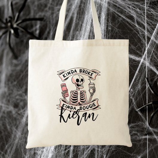 Niedliche Halloween Skeleton Moderne Typografie Tragetasche