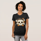 Niedliche Halloween Skull Ghosts & Pumpkins T-Shirt (Vorne ganz)