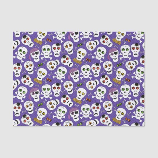 Niedliche Halloween-Skulls auf Lila Seidenpapier (Vorderseite)